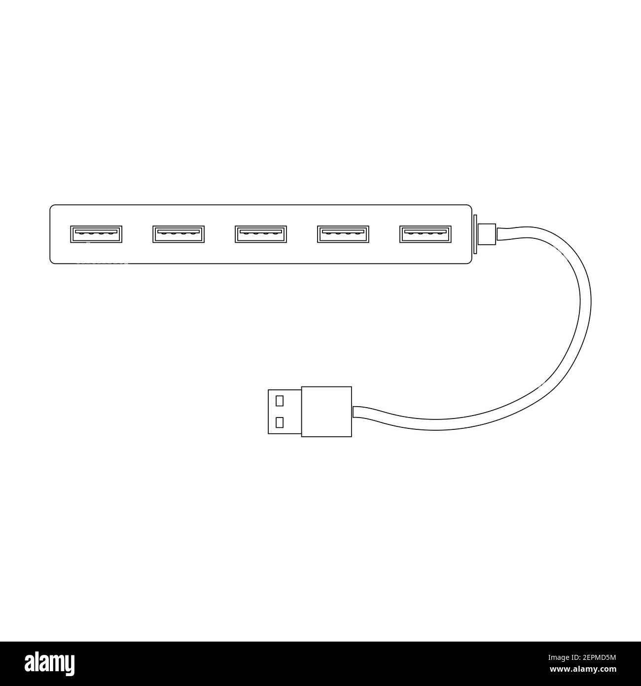Rectangular USB hub in contour design with singlerow USB ports and