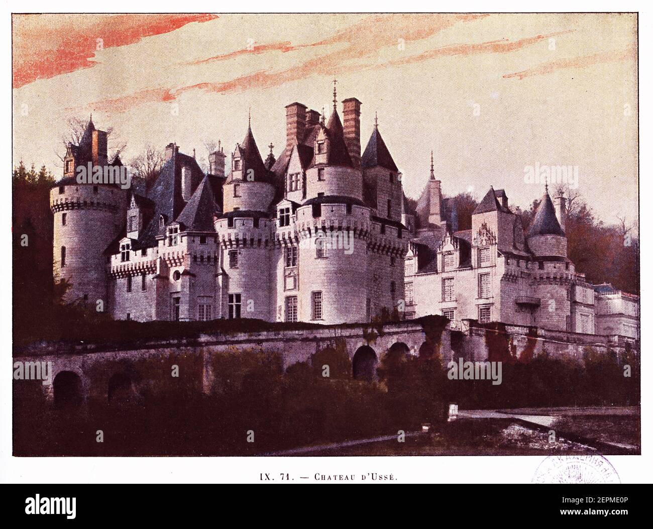 Chateau d'Usse - Photochrome print after a photograph by M.Freuler. Published in La France - Aquarelles et Souvenirs de Voyages by Sanard et Derangeon Stock Photo