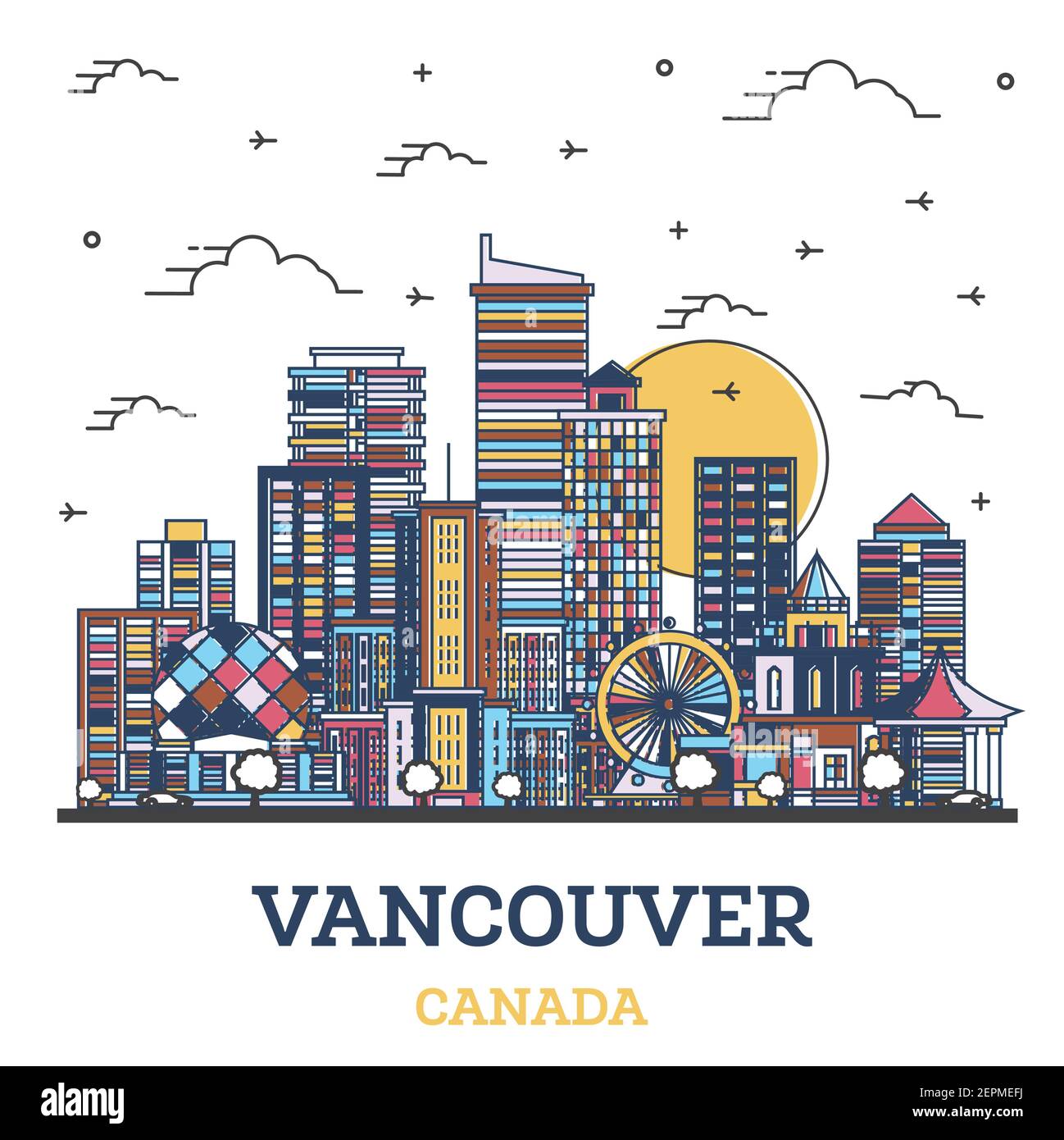 Outline Vancouver Canada City Skyline with Colored Modern Buildings  Isolated on White. Vector Illustration. Vancouver Cityscape with Landmarks  Stock Vector Image & Art - Alamy