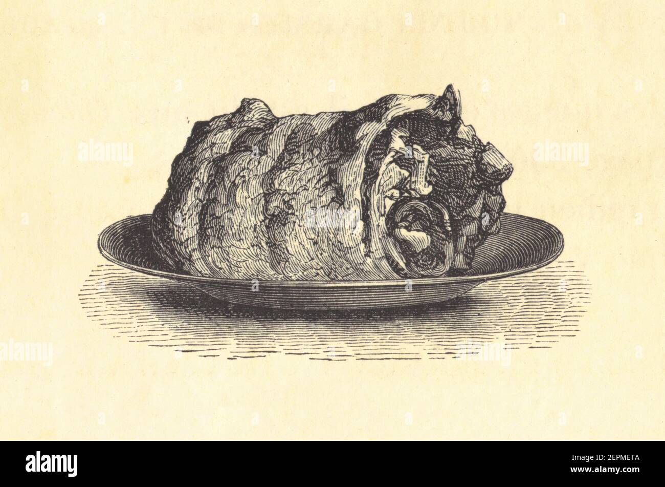 Antique illustration of roast lamb. Published in Le livre de cuisine, par Jules Goufe, Librarie Hachette et Cie (Paris, 1874). Stock Photo