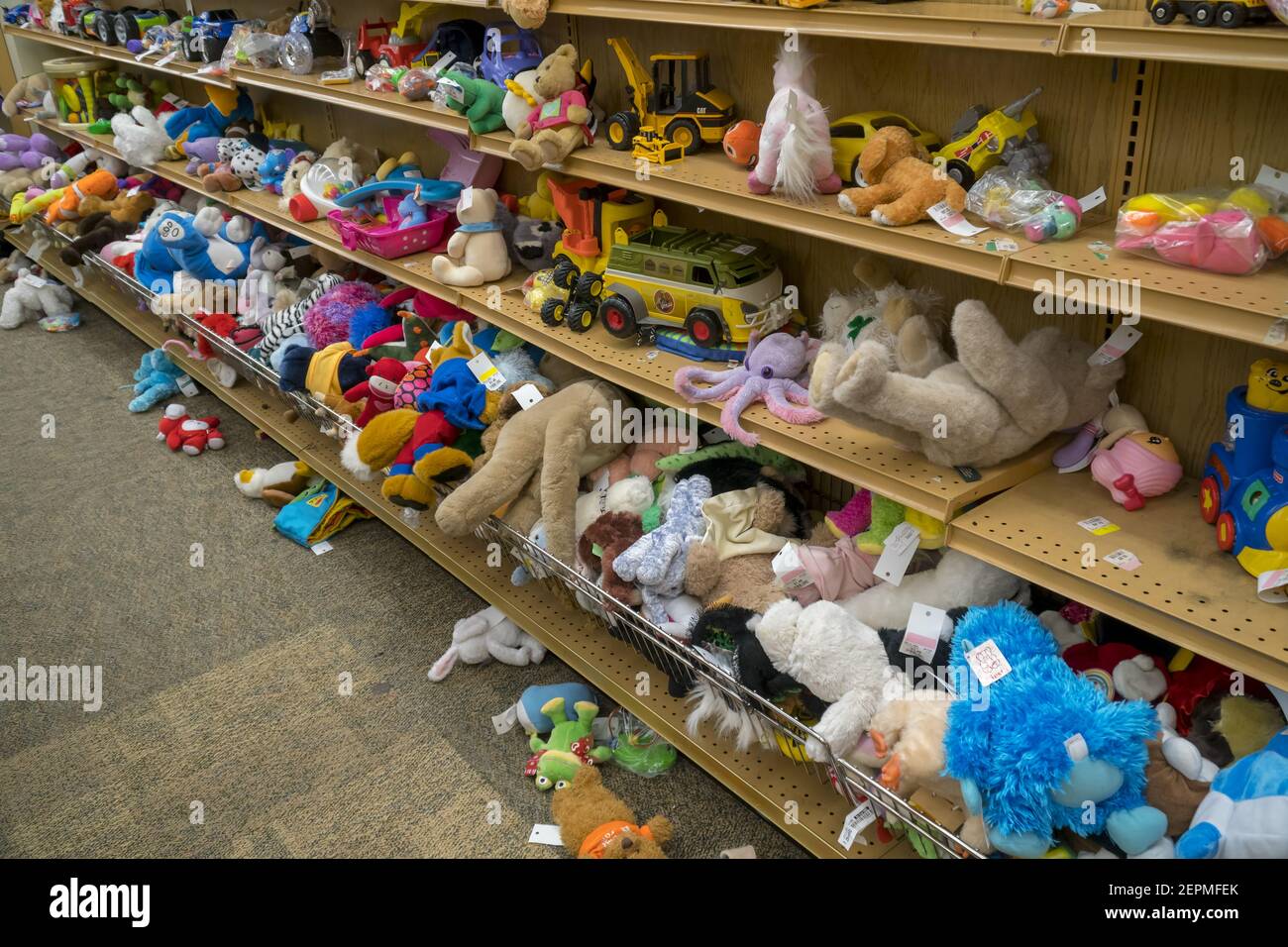 A jumble of toys in a thrift store in Downtown Brooklyn in New York on  Monday, January 1, 2018. Because of increased development in the area,  notably hi-rise luxury apartment buildings, national