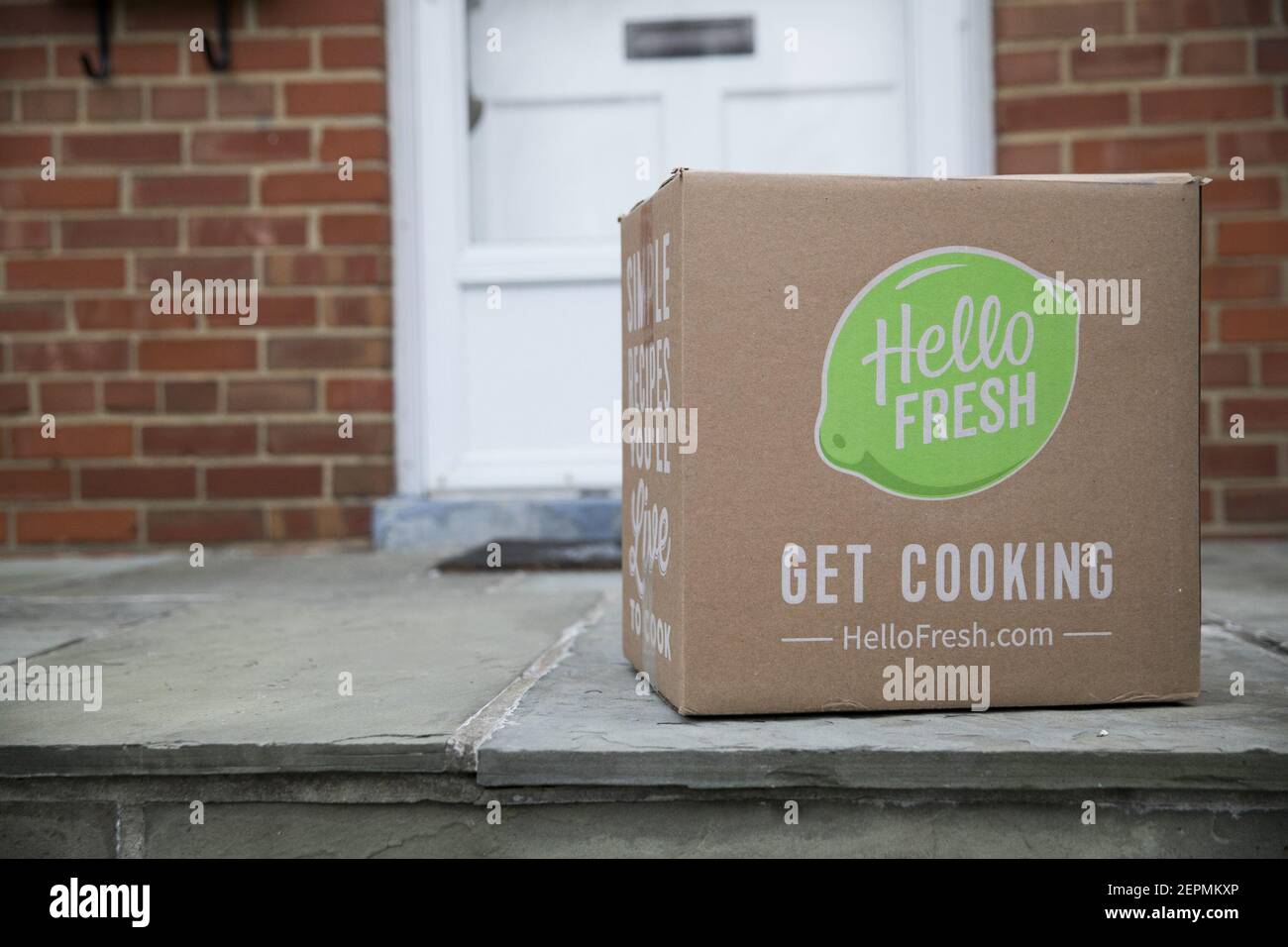 The contents of a HelloFresh meal delivery kit as seen on January 3, 2018 in Silver Spring, Maryland. Photo by Kristoffer Tripplaar/ Sipa USA Stock Photo