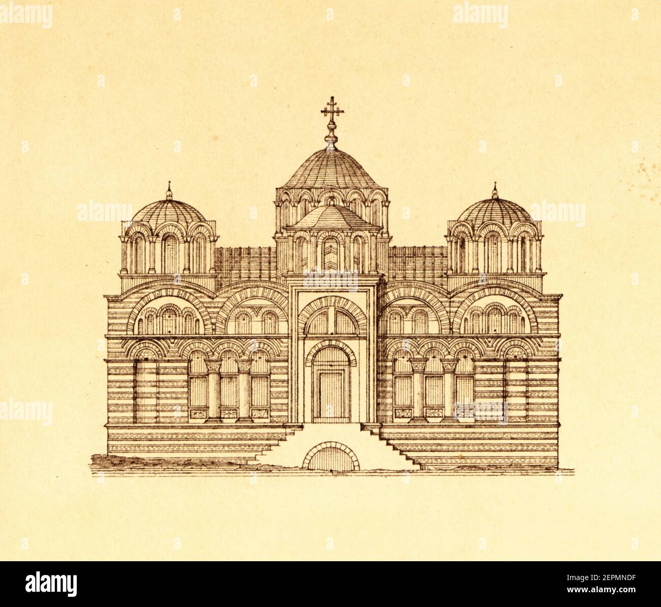 19th-century illustration of the Pammakaristos Church in Istanbul, Turkey. Engraving published in Vergleichende Architektonische Formenlehre by Carl S Stock Photo