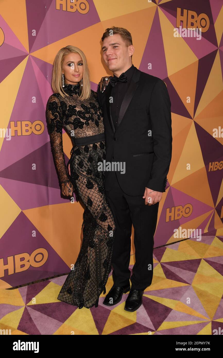 Paris Hilton, Chris Zylka arrives to the 2018 HBO Golden Globes Party
