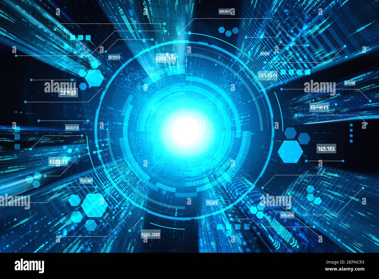 Digital data flow on road with motion blur to create vision of fast ...