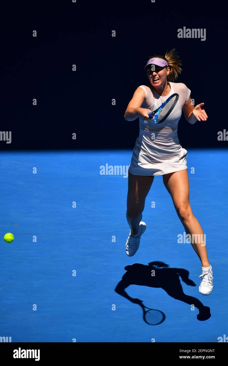 January 16, 2018: Maria Sharapova of Russia in action in a first round  match against Tatjana Maria of Germany on day two of the 2018 Australian  Open Grand Slam tennis tournament in
