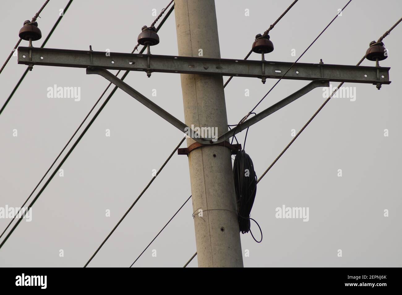 Electric cable on the electric stick photo capture at Dhaka, Bangladesh