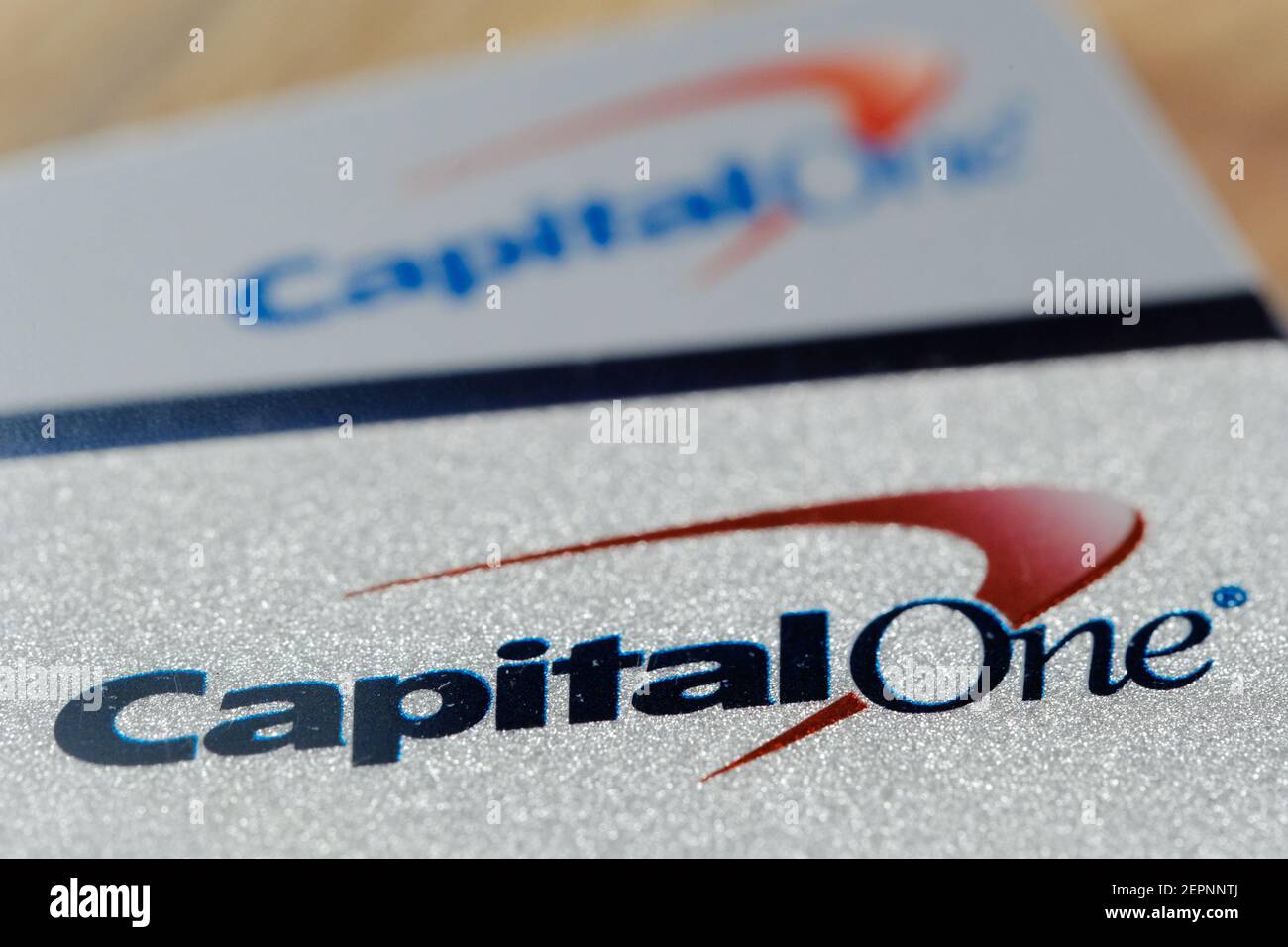 Capital One credit and debit cards are pictured in Portland, Ore., on  January 19, 2017. Capital One Financial Corporation recently announced that  they will no longer allow customers to purchase cryptocurrencies such