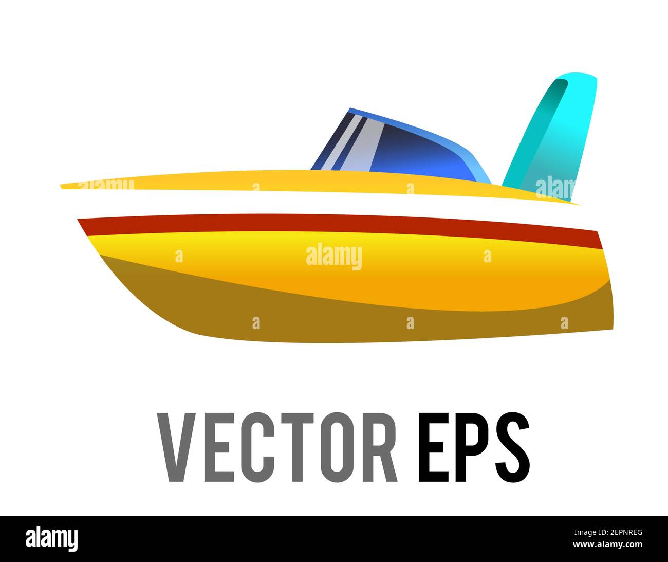 The isolated vector side of yellow roofless speedboat icon with gradient blue window Stock Vector