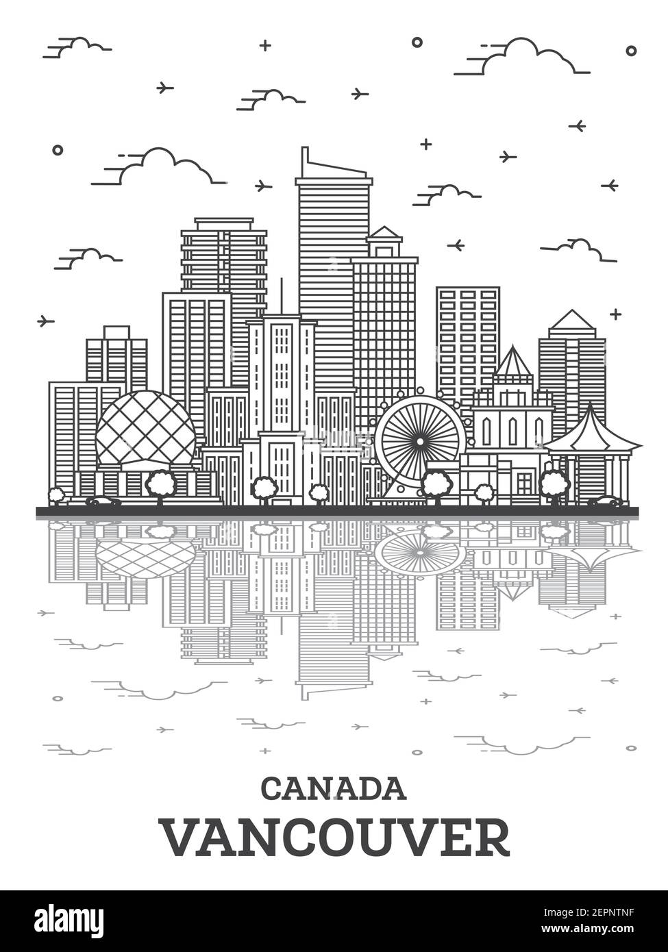 Outline Vancouver Canada City Skyline with Modern Buildings and ...