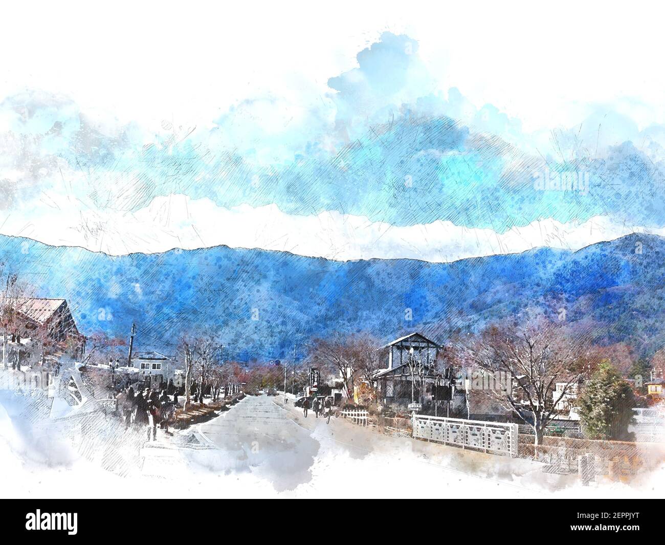 abstract-colorful-mountain-range-in-japan-on-watercolor-illustration