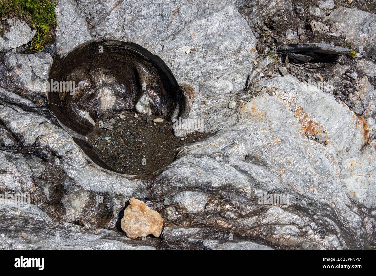Geological features of smooth rocks near Johannishütte refuge. Dorfer valley. Venediger group. Virgental. Austrian Alps. Europe Stock Photo