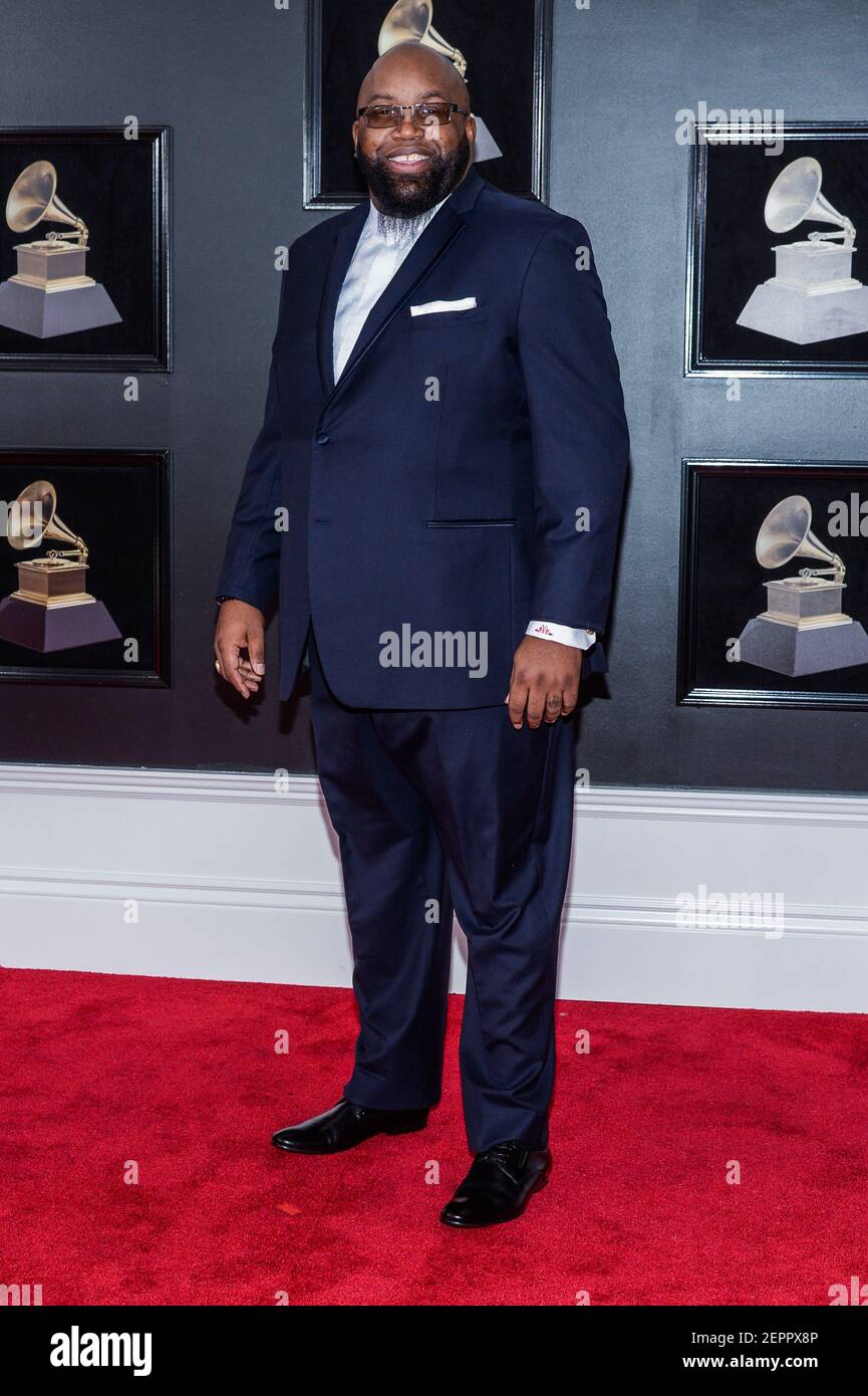 Cortez Vaughn arrives at the 60th Annual GRAMMY Awards red
