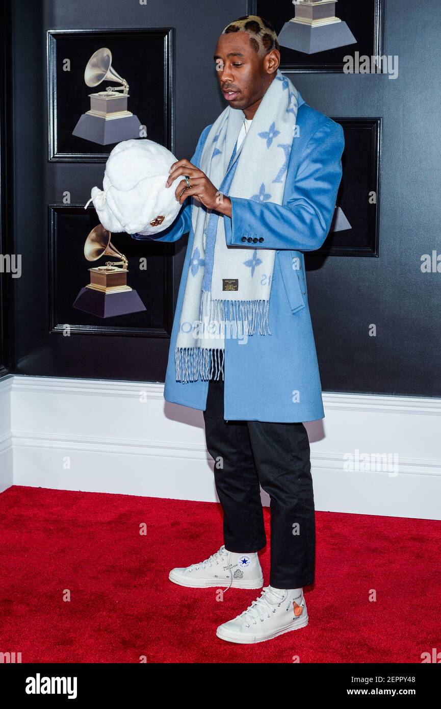 Tyler The Creator arrives at the 60th Annual GRAMMY Awards red carpet at  Madison Square Garden in New York City, NY on January 28, 2018. (Photo by  Anthony Behar/Sipa USA Stock Photo 