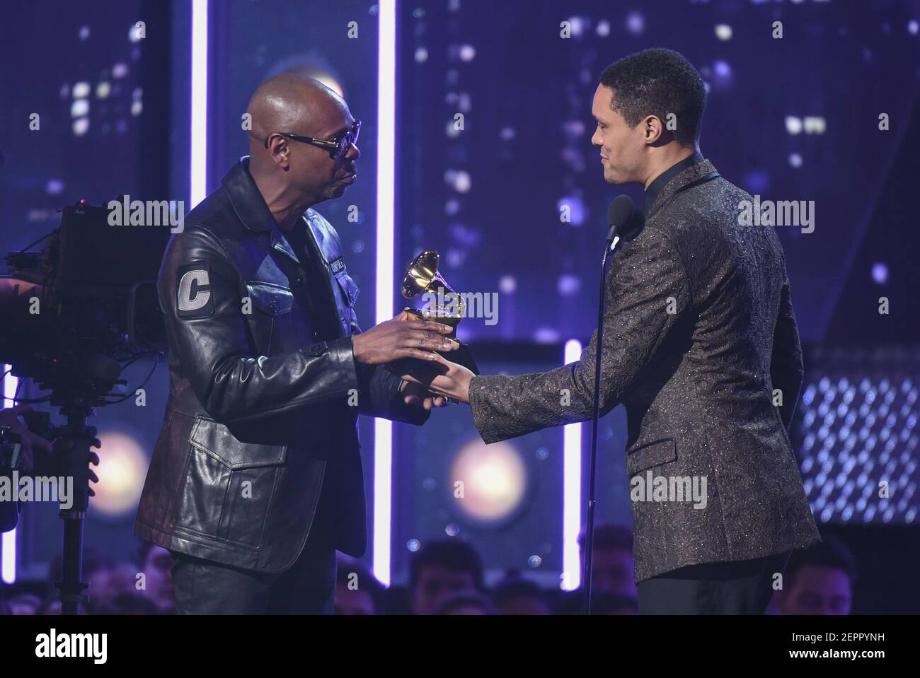 New York January 28 Dave Chappelle L Accepts The Best Comedy Album Award For The Age Of Spin Deep In The Heart Of Texas From Tv Personality Trevor Noah Appears