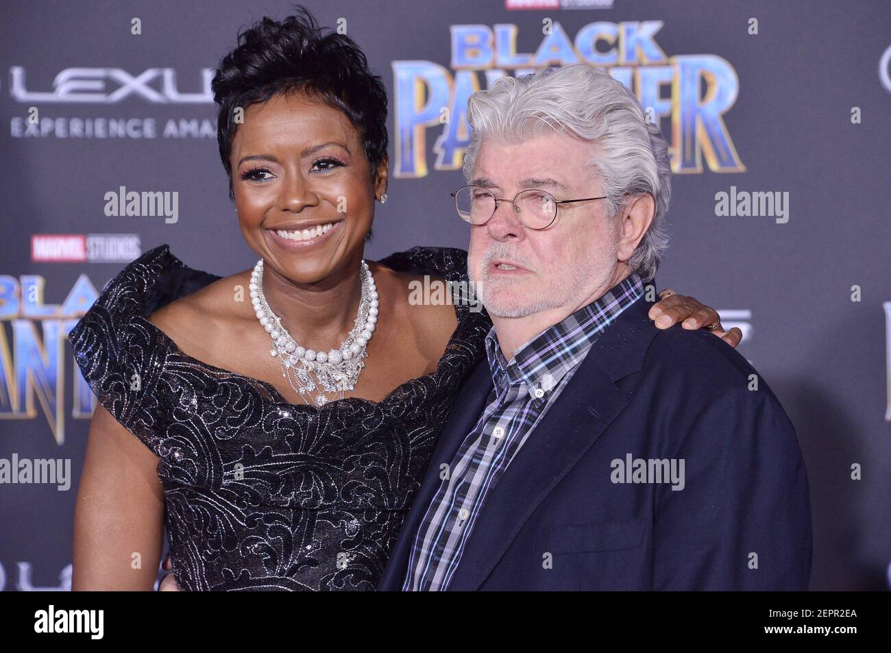 (L-R) Mellody Hobson and George Lucas at the Marvel Studios' "Black