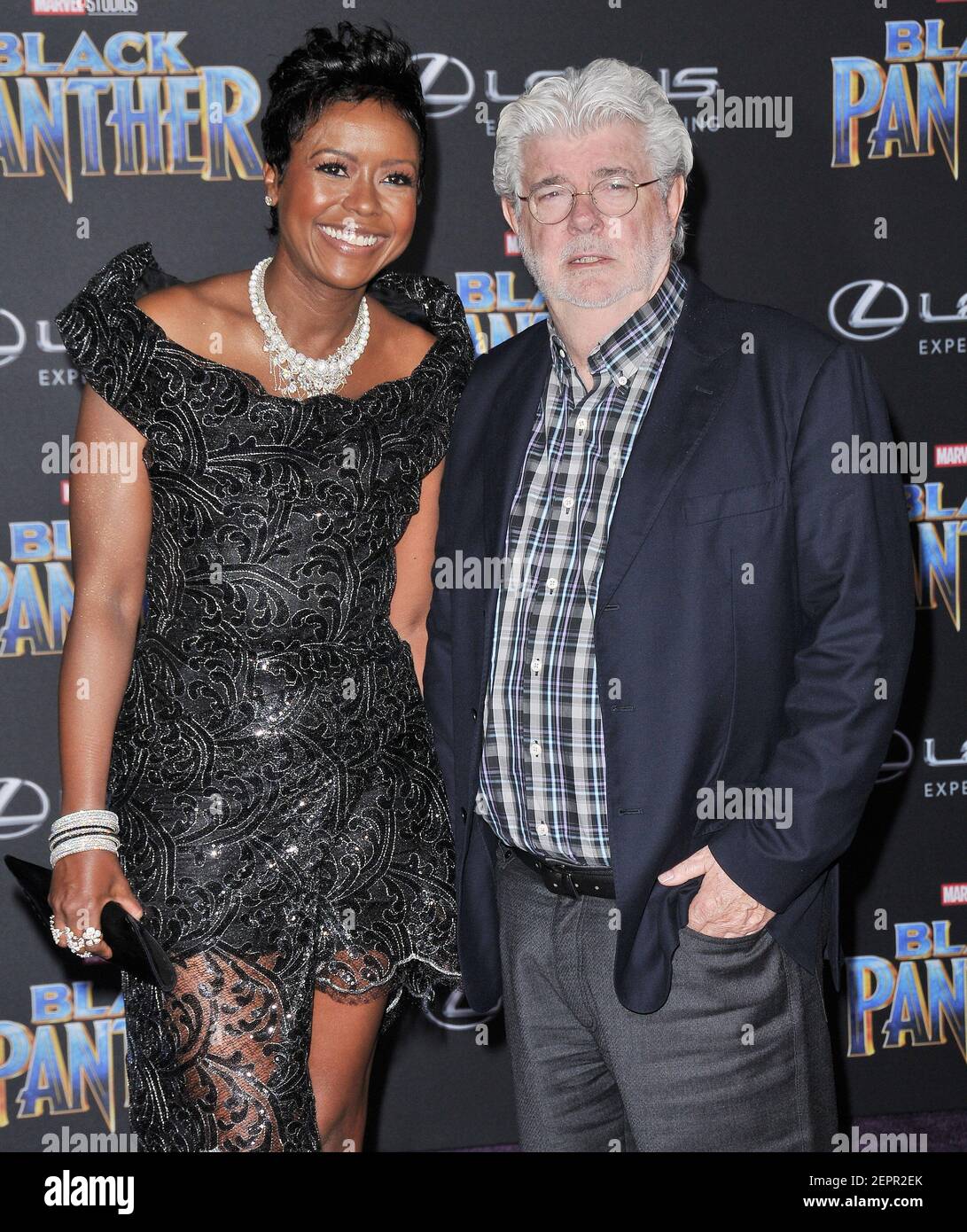 (L-R) Mellody Hobson and George Lucas at the Marvel Studios' "Black
