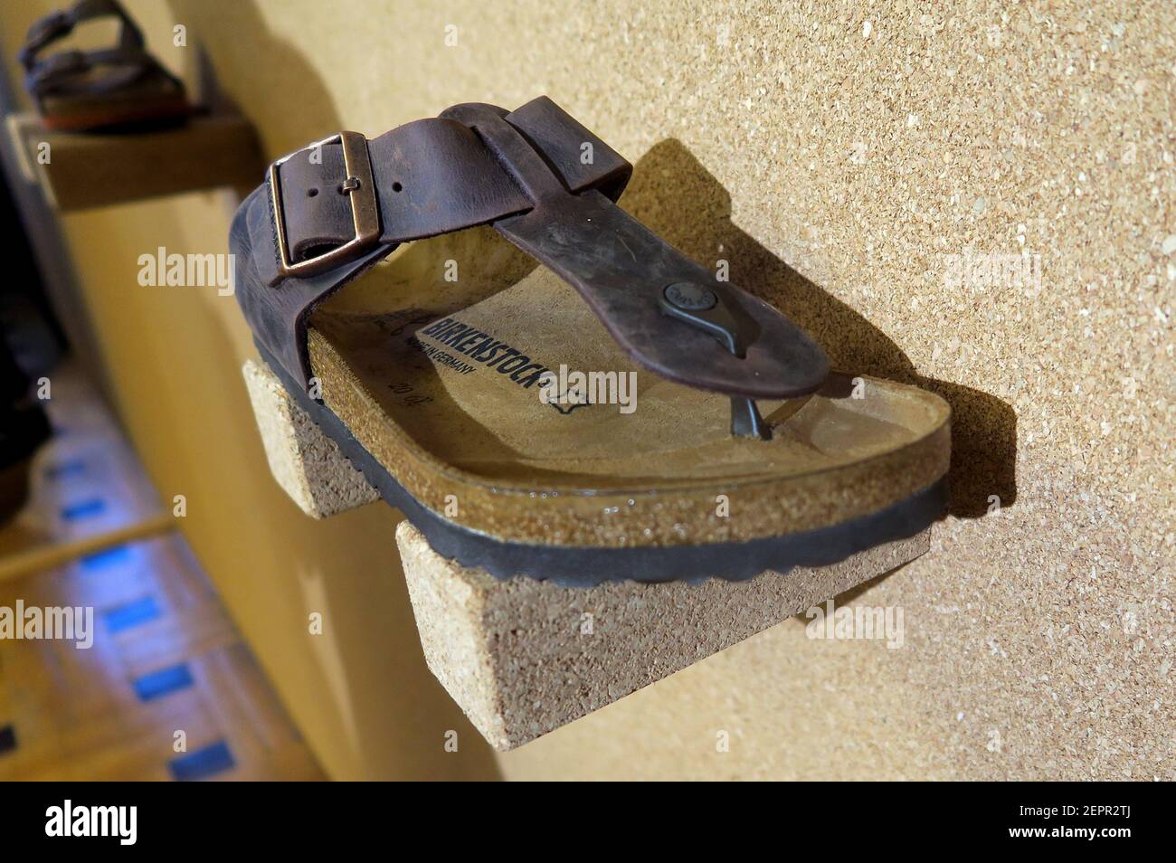 Berlin, Germany. 15th Jan, 2018. A sandal with cork sole by Birkenstock  taken at the Zeit magazine and Vogue conference "The Relevance Of Fashion"  at Kronprinzenpalais in Berlin Mitte on Jan. 15,
