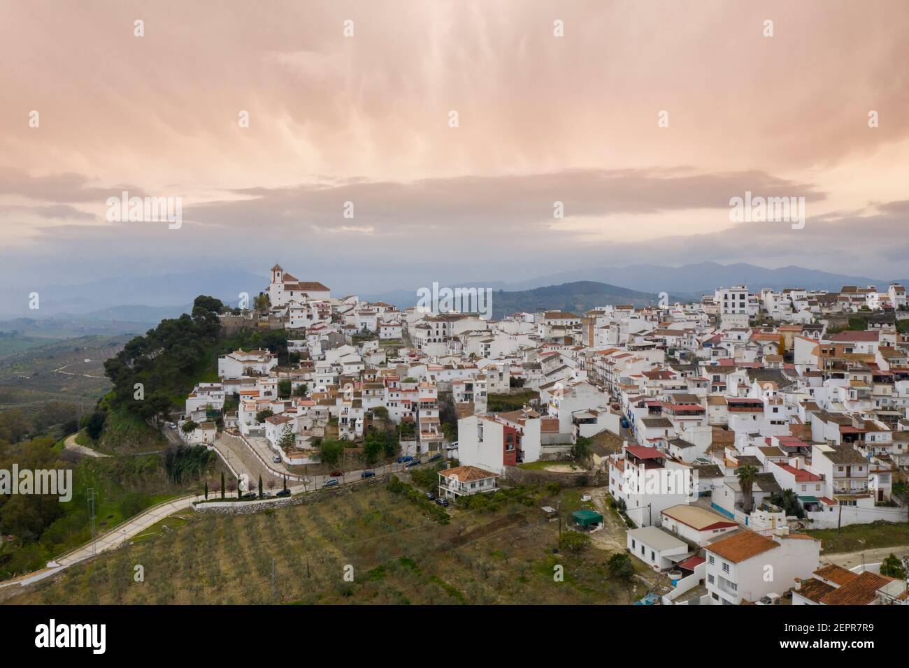 view of the municipality of Alozaina in the region of the Sierra de las Nieves National Park, Andalusia Stock Photo