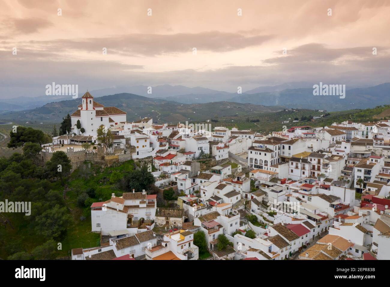 view of the municipality of Alozaina in the region of the Sierra de las Nieves National Park, Andalusia Stock Photo