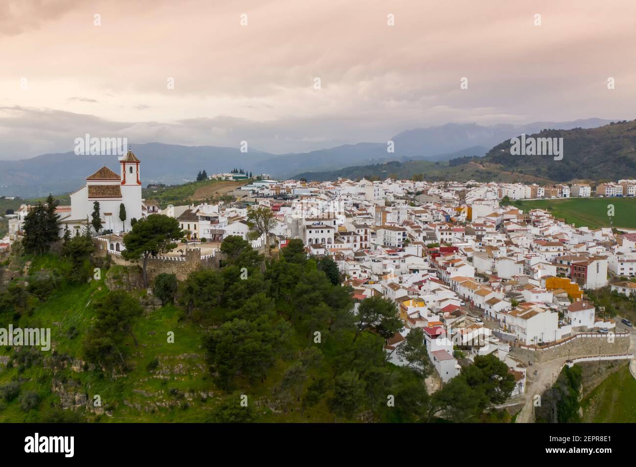 view of the municipality of Alozaina in the region of the Sierra de las Nieves National Park, Andalusia Stock Photo