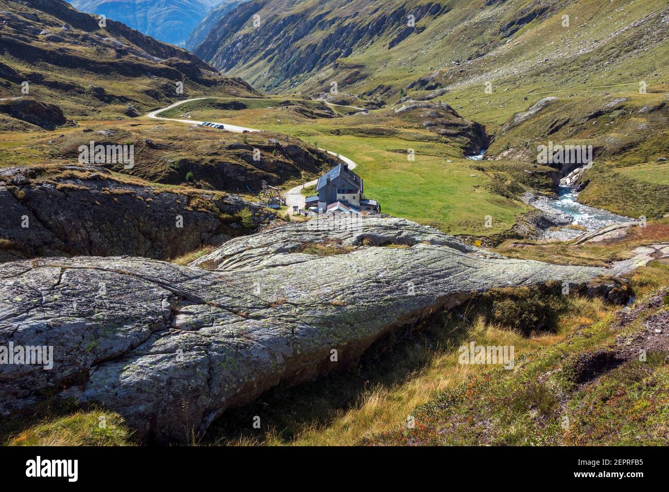 Geological features of smooth rocks near Johannishütte refuge. Dorfer valley. Venediger group. Virgental. Austrian Alps. Europe Stock Photo