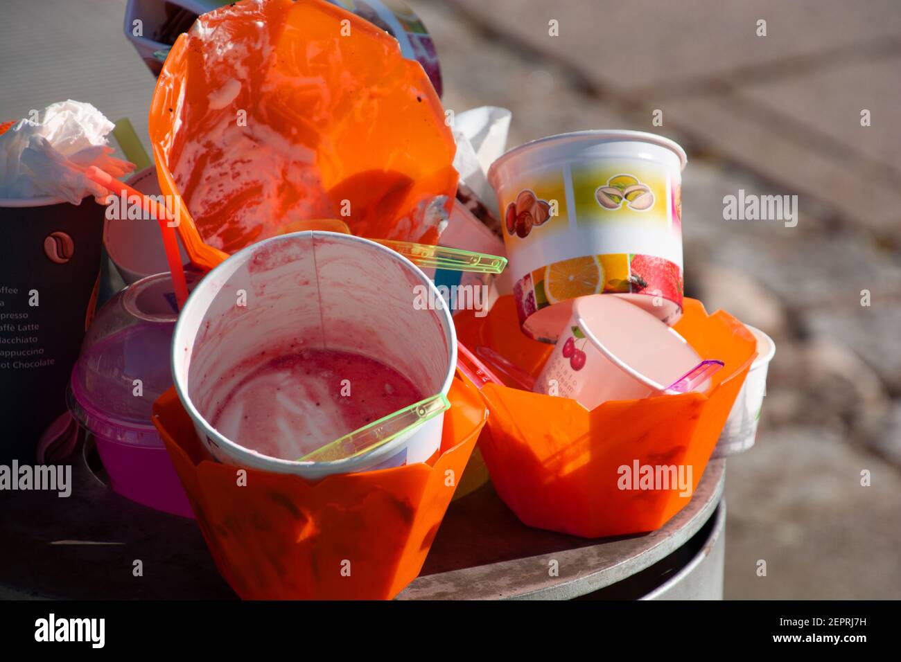 trash of the ice cream parlor on a trash can closeup view Stock Photo Alamy