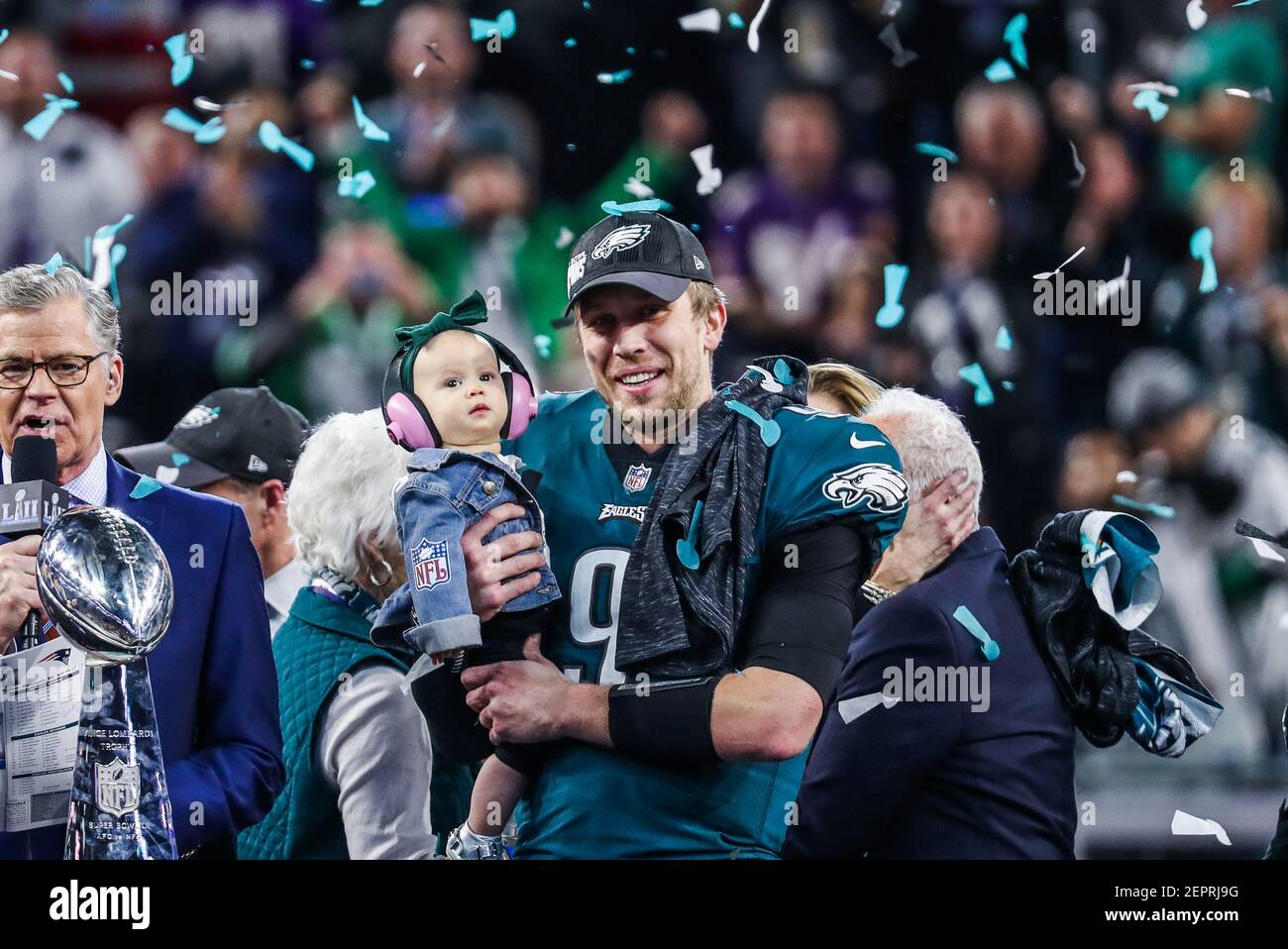 Philadelphia Eagles quarterback Nick Foles (#9) and his daughter Lily ...