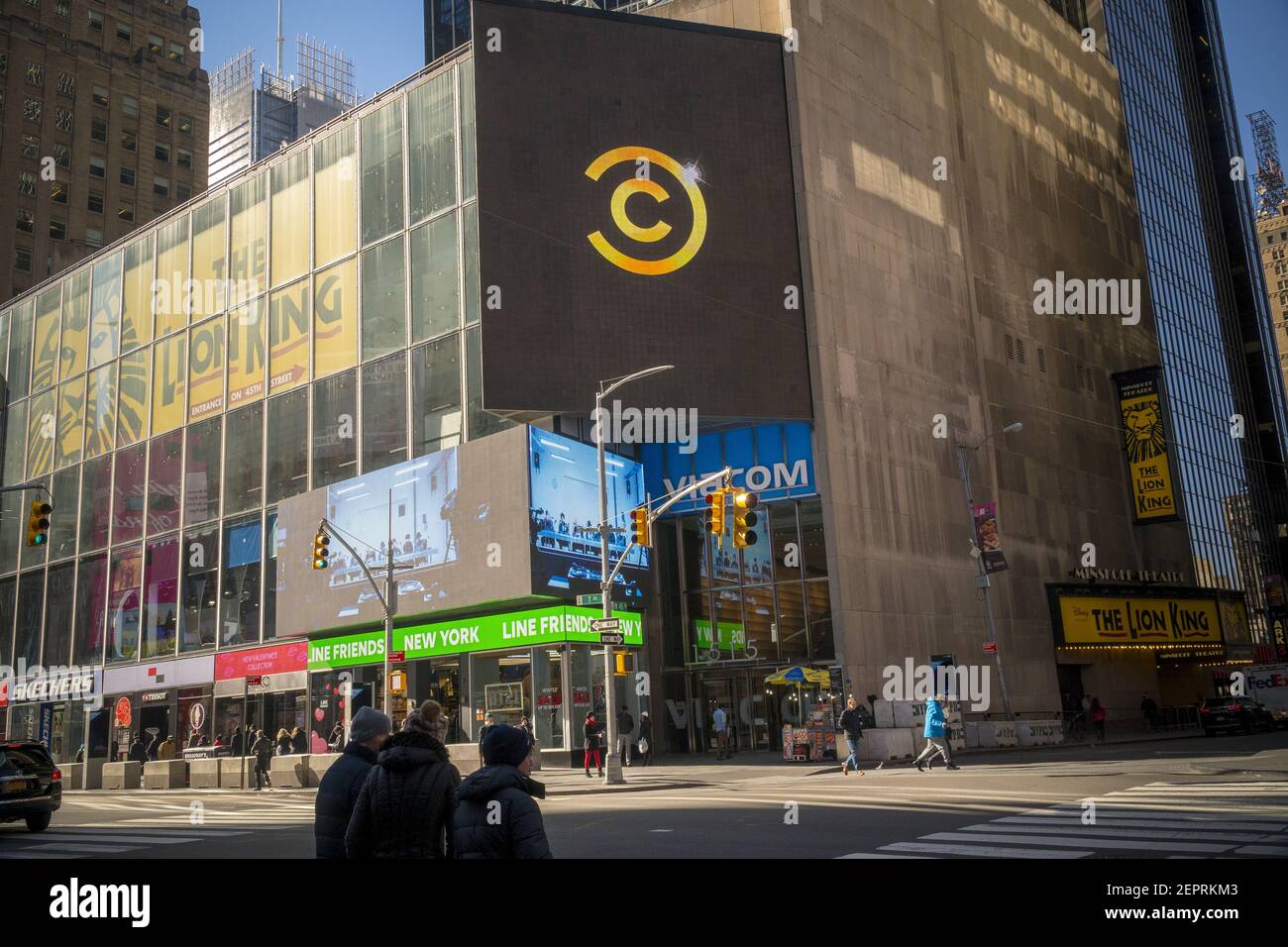 The Comedy Central logo is seen on a screen on the Viacom