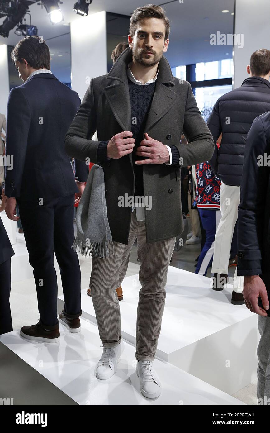 Model at the presentation for SuitSupply Fashion Show during New York