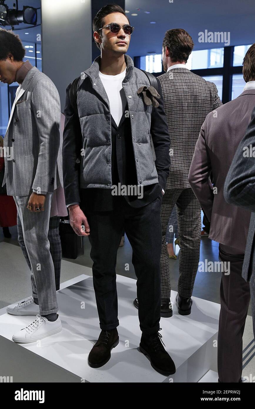 Model at the presentation for SuitSupply Fashion Show during New York