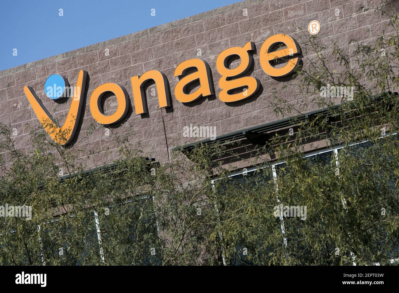 A logo sign outside of a facility occupied by Vonage Holdings Corp., in Scottsdale, Arizona, on