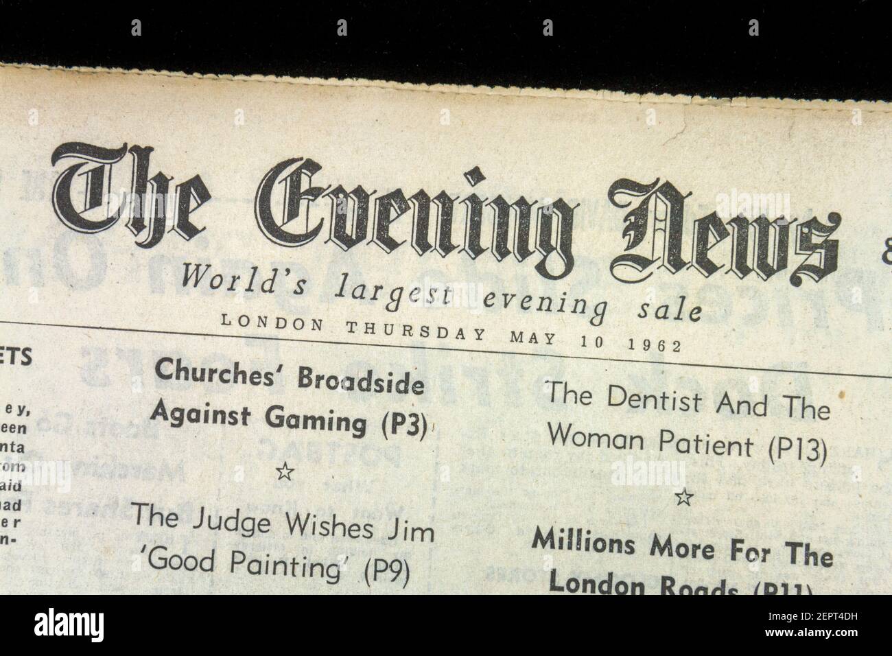 Masthead on the front page of the Evening News newspaper (Thursday 10th