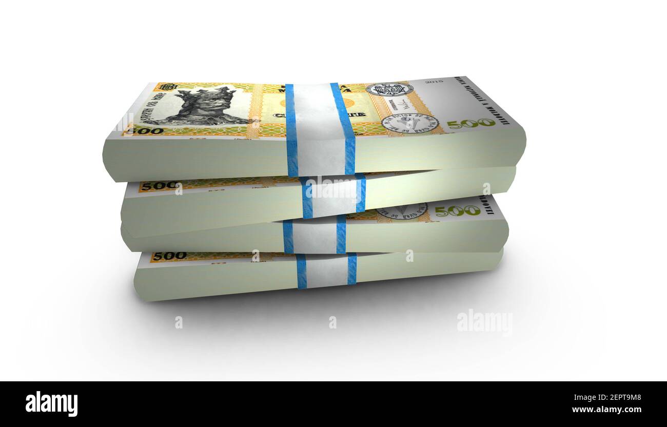 3D illustration of 500 Moldova Lei bills stacks background Stock Photo