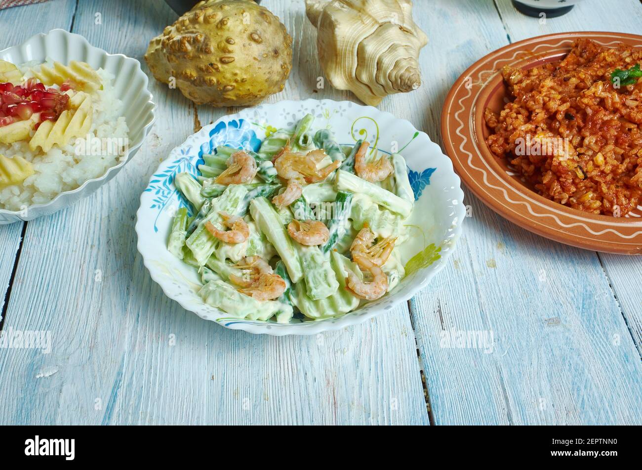 Creamy Shrimp, Cucumber and Celery Salad close up Stock Photo - Alamy