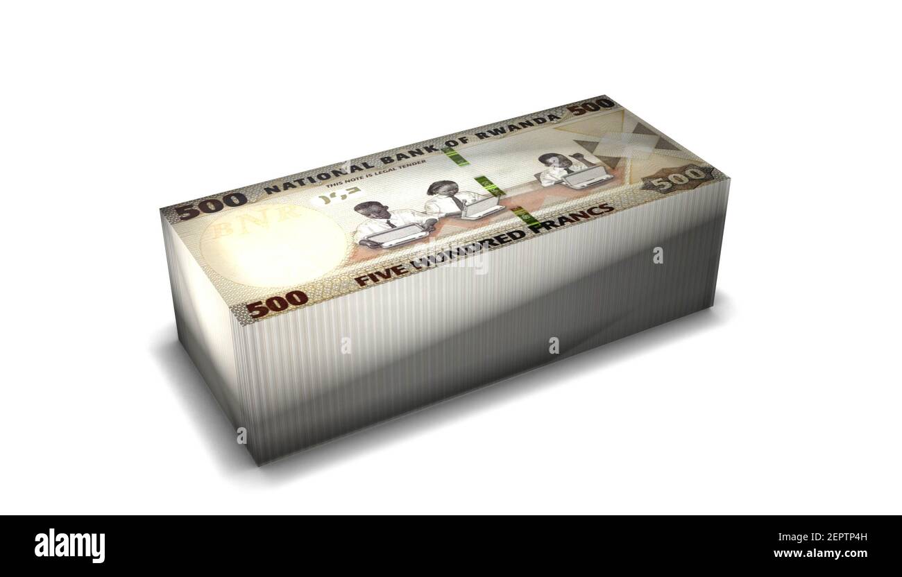 3D illustration of Rwanda 500 Francs bills stacks background Stock ...