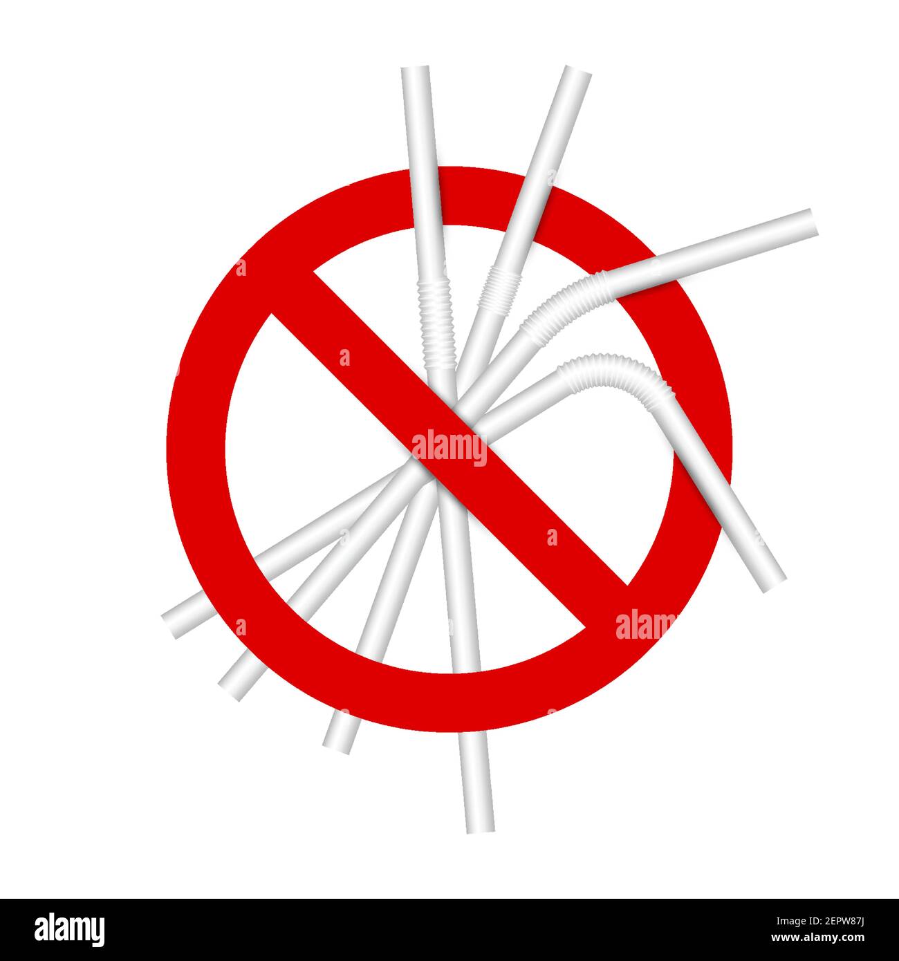 No plastic straws sign. 3D vector illustration isolated on white Stock