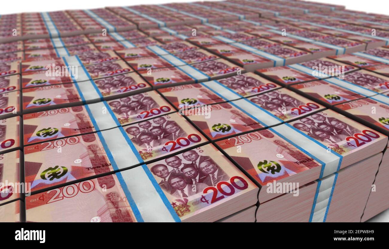 3D Illustration Of Ghana 200 Cedis Bills Stacks Background Stock Photo 3d-illustration-of-ghana-200-cedis-bills-stacks-background-stock-photo