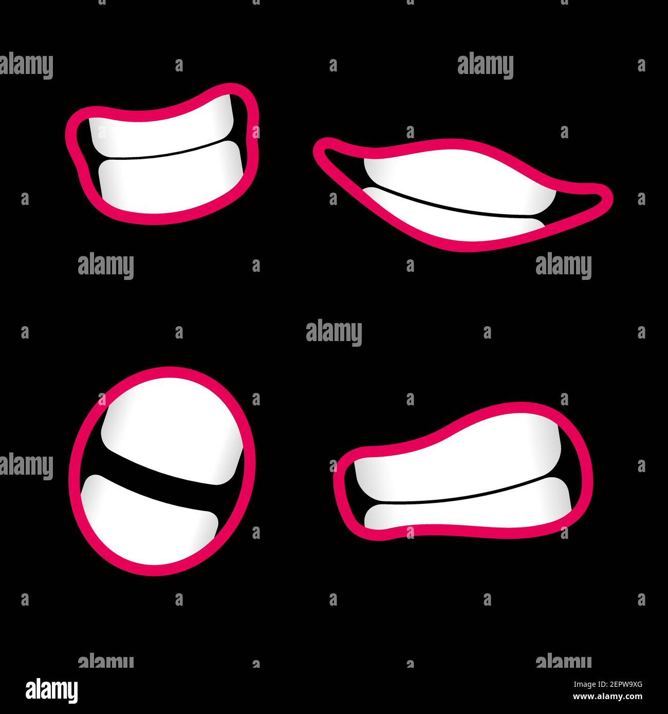 Smile teeth cartoon funny. Flat vector illustration isolated on black