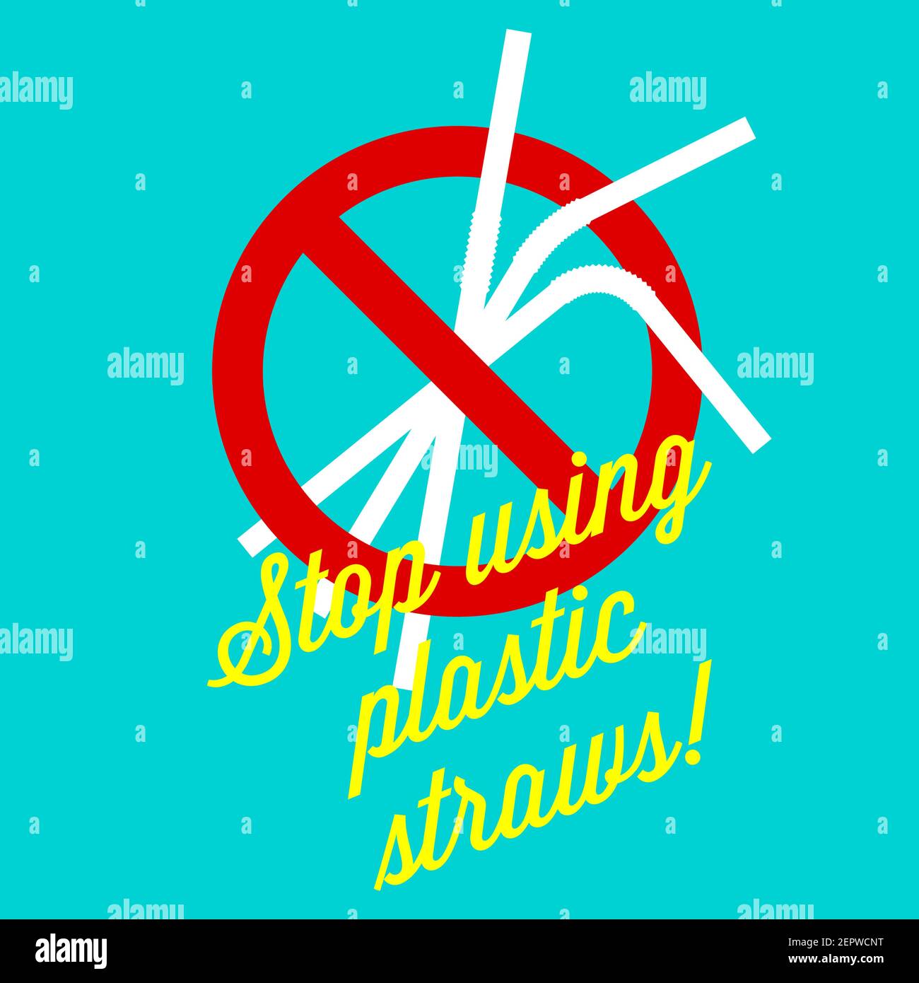 Stop using plastic straws poster design template. Flat vector illustration on blue background. Stock Vector