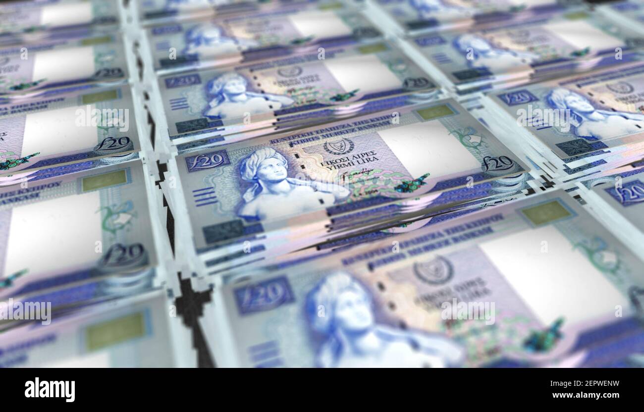 3D illustration of Cyprus 20 Pound bills stacks background Stock Photo