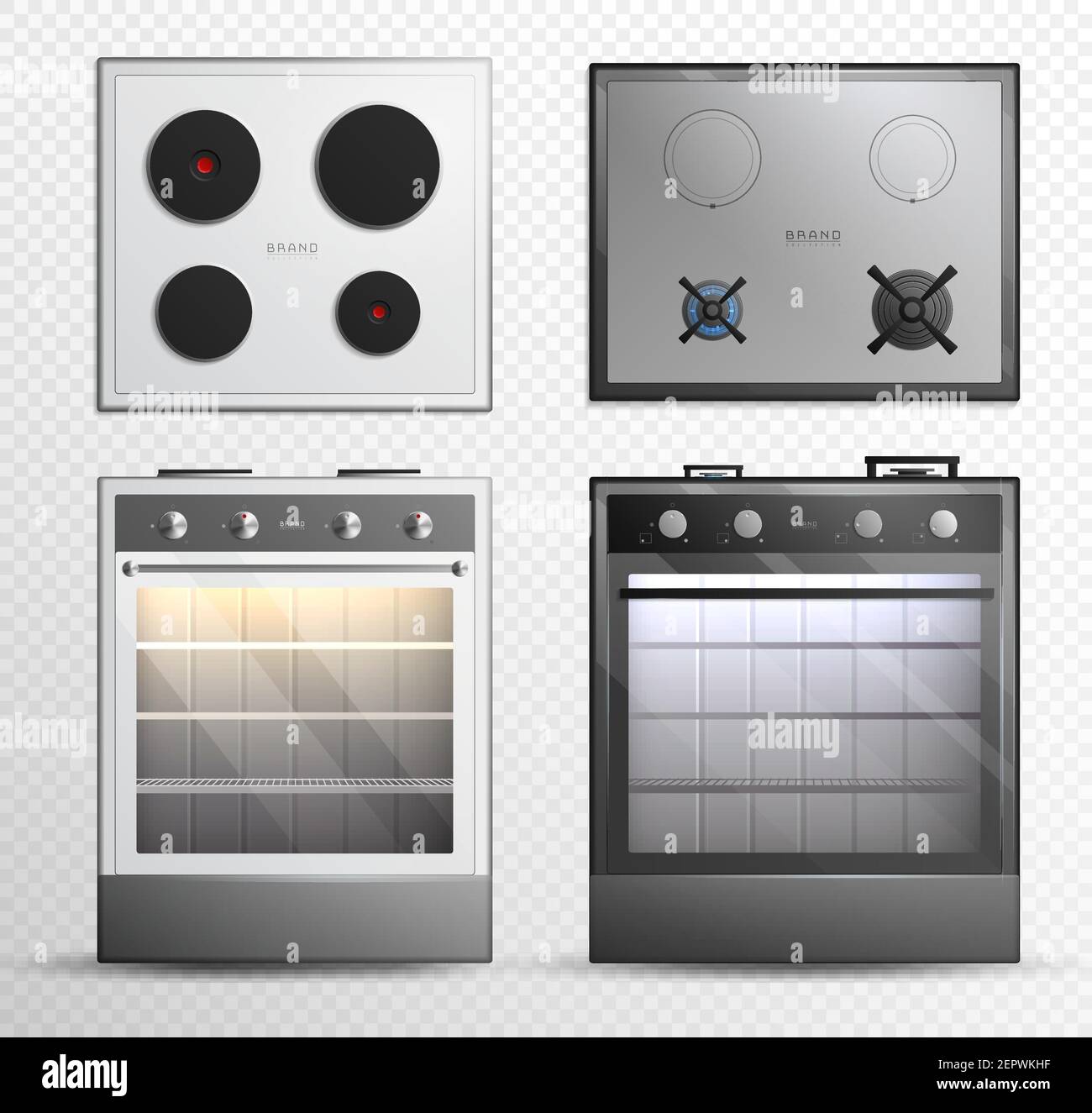 Gas electric cook top stove icon set with different style shape and color vector illustration Stock Vector