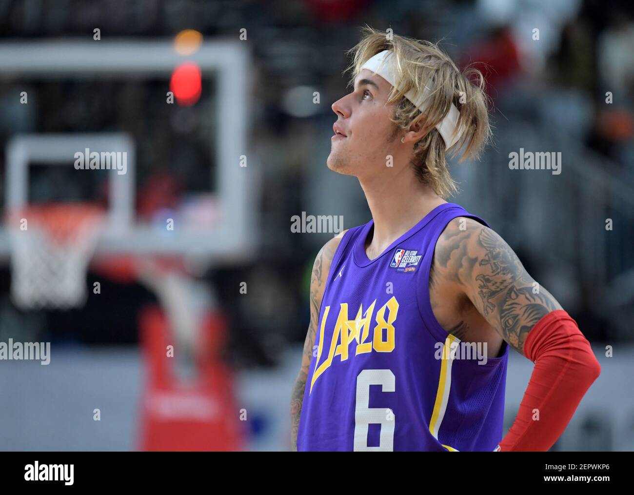 Feb 16, 2018; Los Angeles, CA, USA; Recording artist Justin Bieber during  the NBA All-Star Celebrity Game at the Los Angeles Convention Center.  Mandatory Credit: Kirby Lee-USA TODAY Sports Stock Photo -