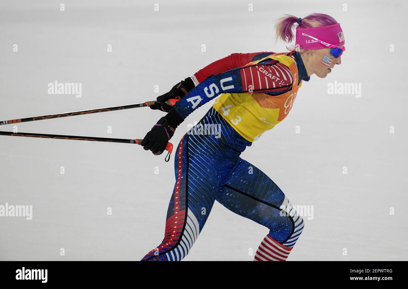 Team USA's Kikkan Randall during her leg in the Women's 4x5km Relay at Alpensia Cross-Country Centre during the Pyeongchang Winter Olympics on Saturday, Feb. 17, 2018. The USA finished in fifth place. (Photo by Carlos Gonzalez/Minneapolis Star Tribune/TNS/Sipa USA) Stock Photo