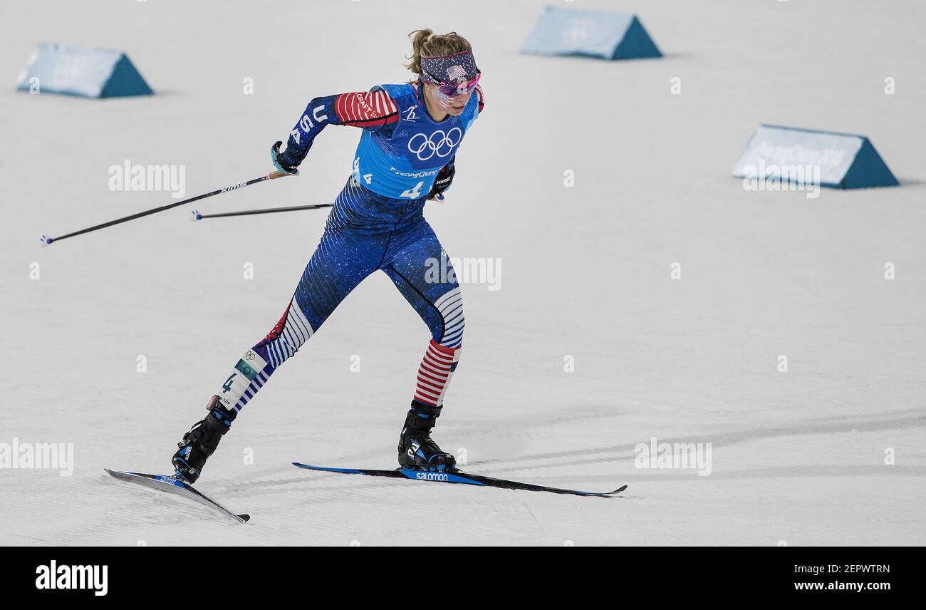 Jessie Diggins of the United States during the Women's 4x5km Relay at Alpensia Cross-Country Centre during the Pyeongchang Winter Olympics on Saturday, Feb. 17, 2018. The USA finished in fifth place. (Photo by Carlos Gonzalez/Minneapolis Star Tribune/TNS/Sipa USA) Stock Photo