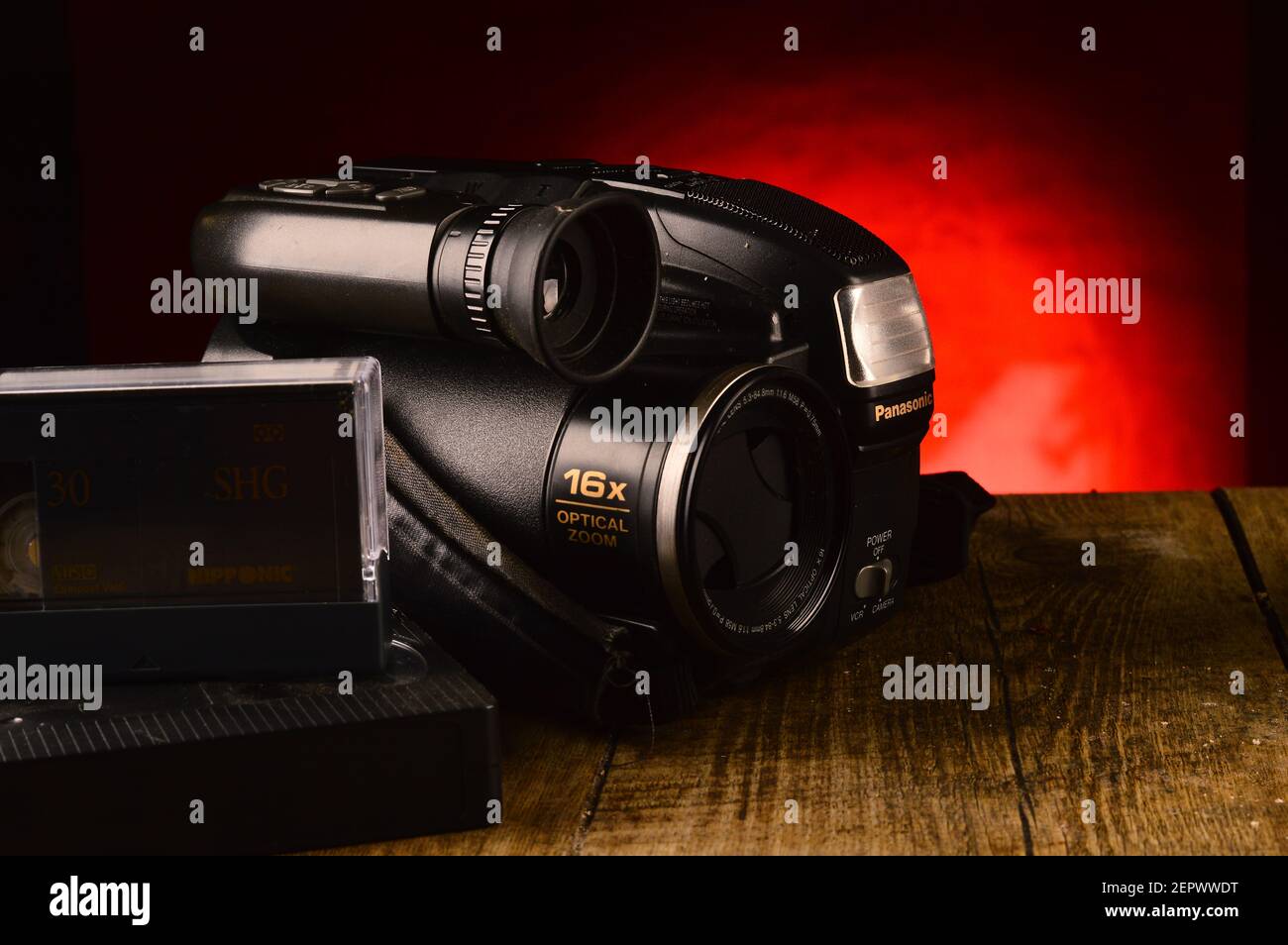 Old Panasonic camcorder movie camera with tapes nearby Stock Photo - Alamy