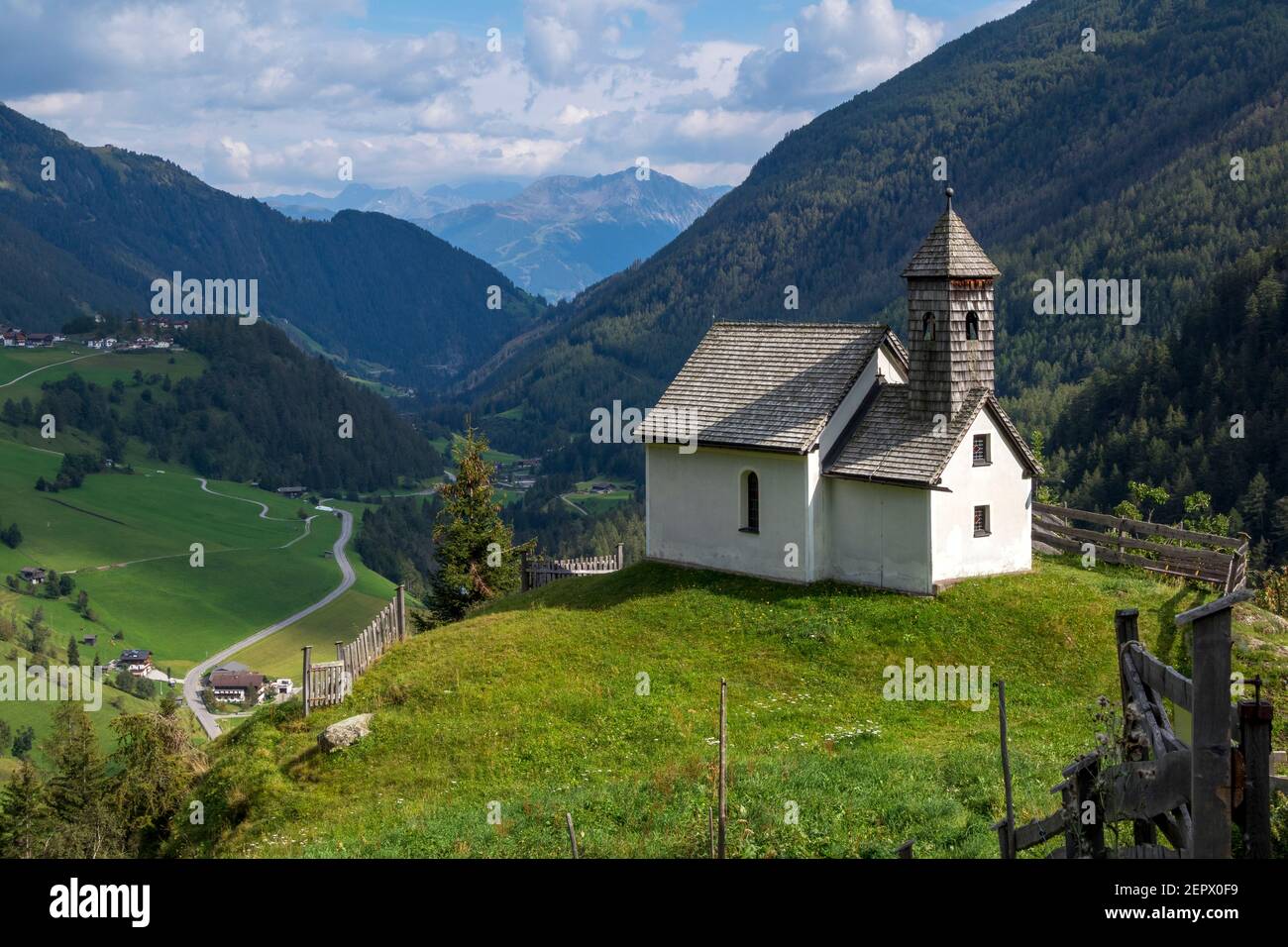 Chapel on hill. Hinterbichl, Prägraten am Großvenediger, Lienz, Austria, Europe. Stock Photo