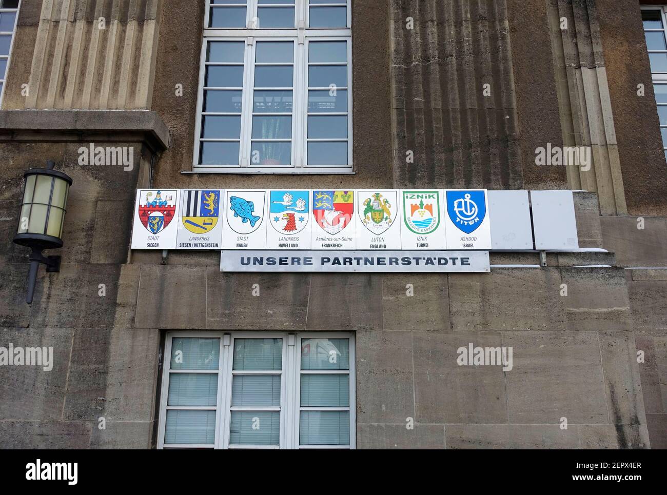 Twinned towns, Spandau Town Hall, Berlin Stock Photo