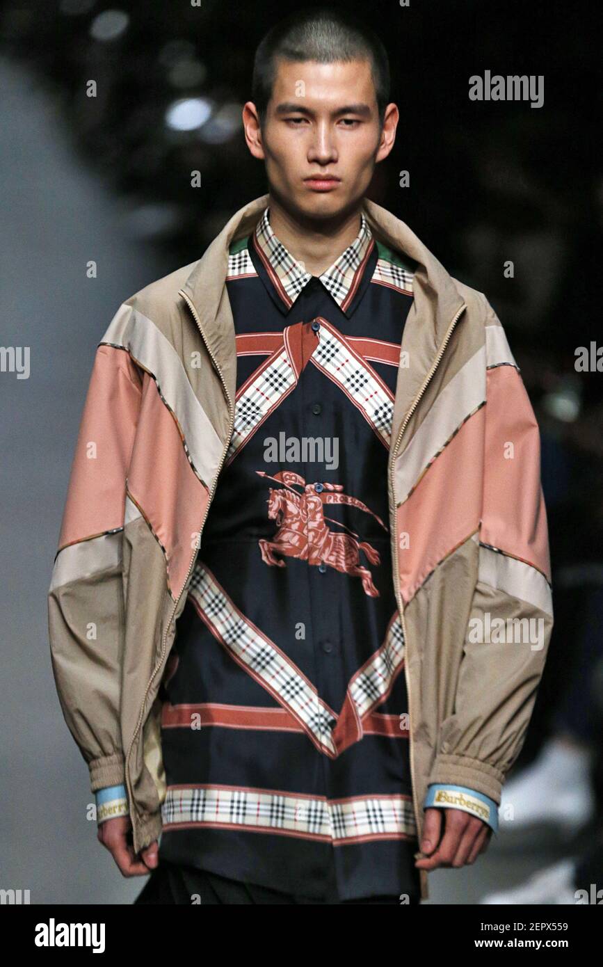 Model Kohei Takabatake walking on the runway during the Burberry Womenswear Fall  Winter 2018-2019 Fashion Show during London Fashion Week on February 17,  2018. (Photo by Jonas Gustavsson/Sipa USA Stock Photo - Alamy