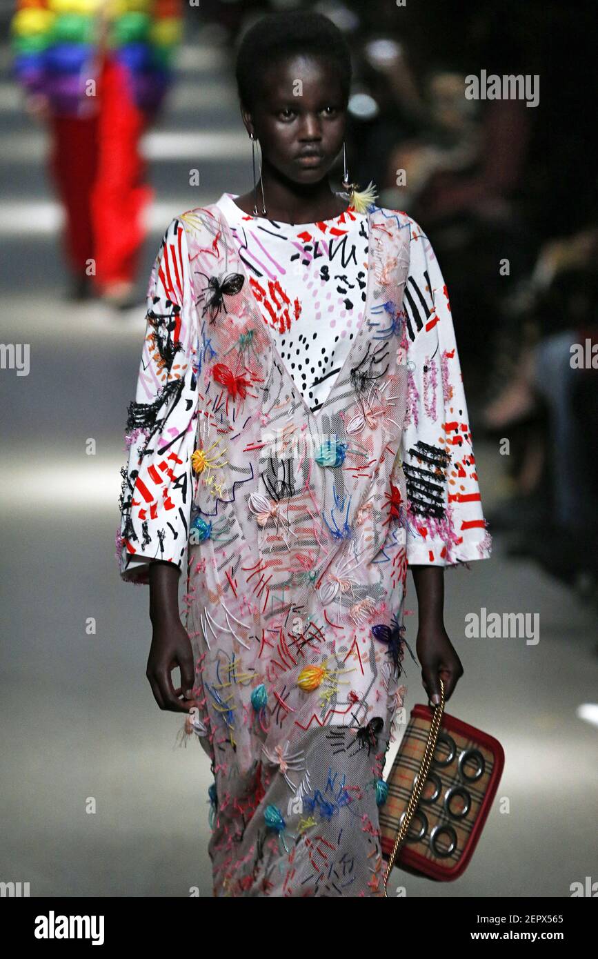 Model Adut Akech walking on the runway during the Burberry Womenswear Fall  Winter 2018-2019 Fashion Show during London Fashion Week on February 17,  2018. (Photo by Jonas Gustavsson/Sipa USA Stock Photo - Alamy